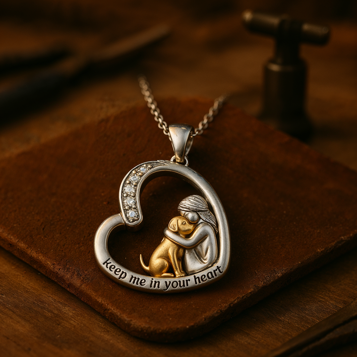Collier en argent en forme de cœur avec un chien et des zircons