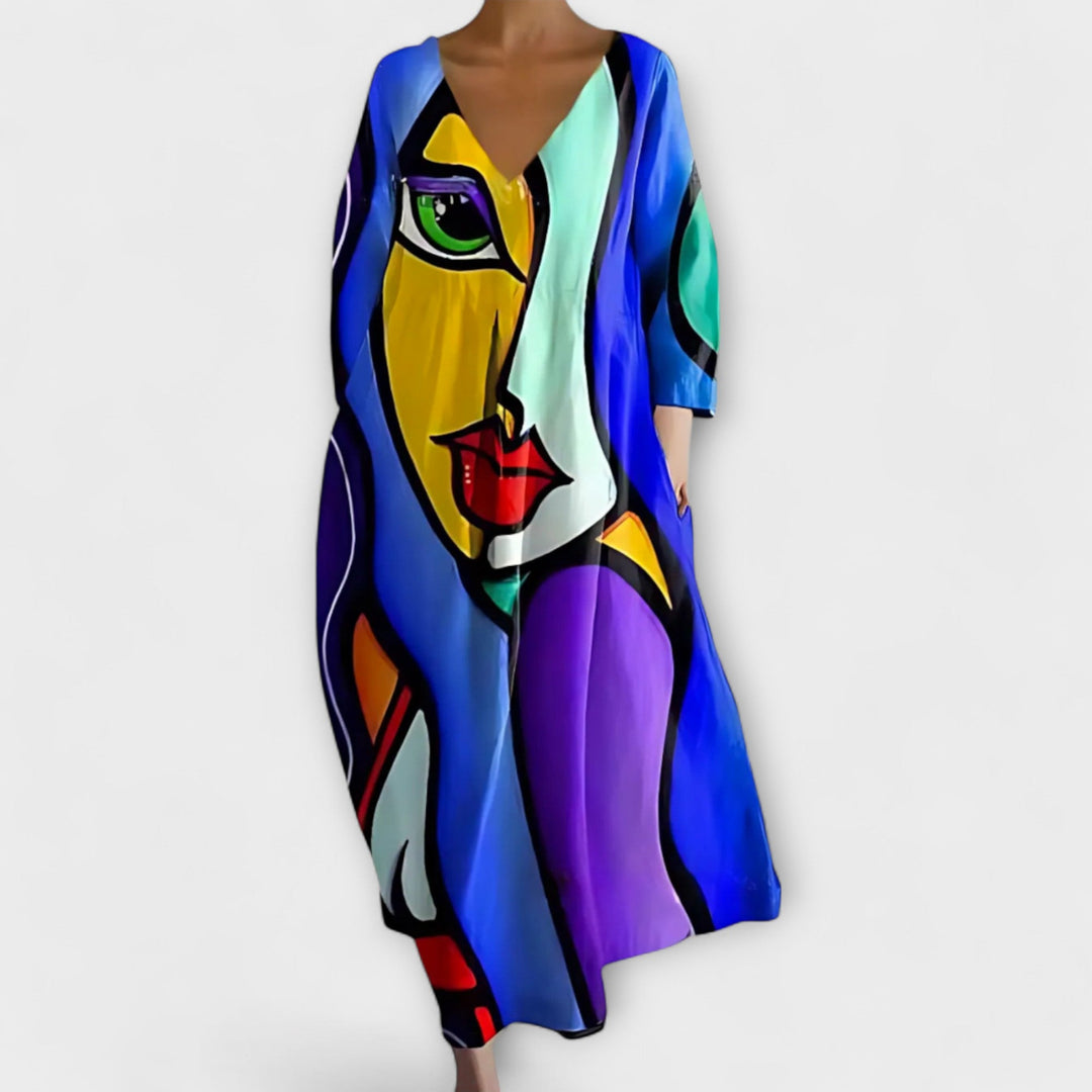 Fiona - Robe Longue Colorée avec Décolleté en V