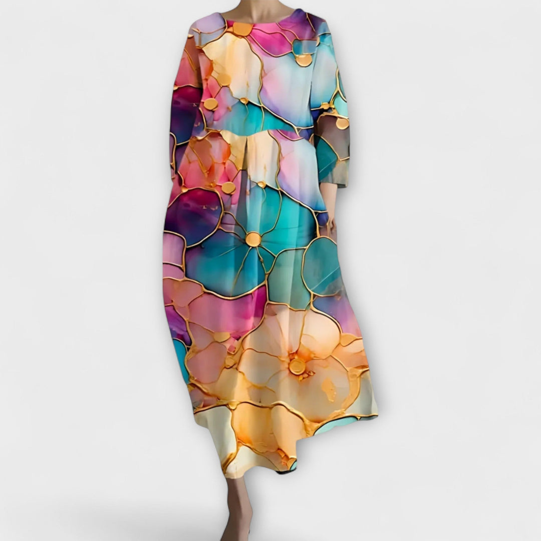 Fiona - Robe Longue Colorée avec Décolleté en V