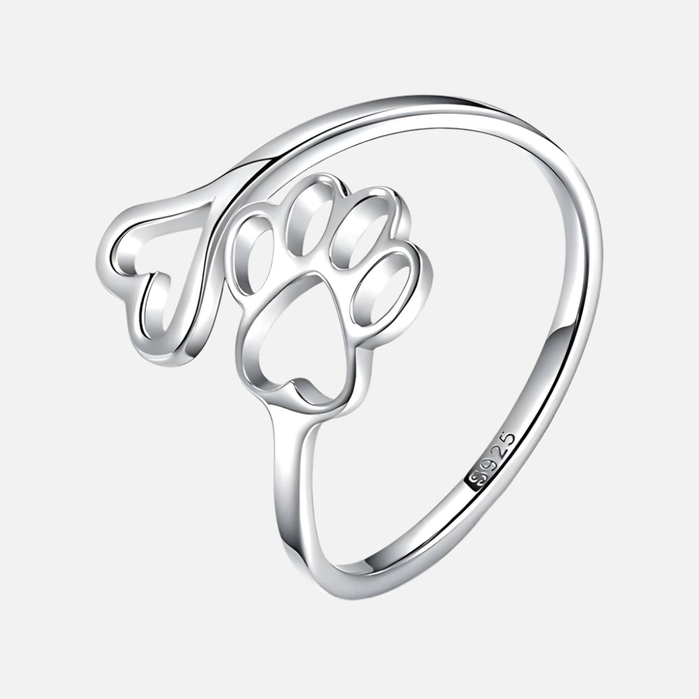 Bague artisanale avec patte et cœur