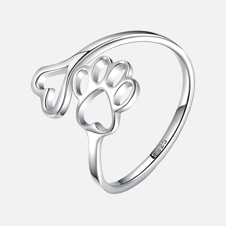 Bague artisanale avec patte et cœur