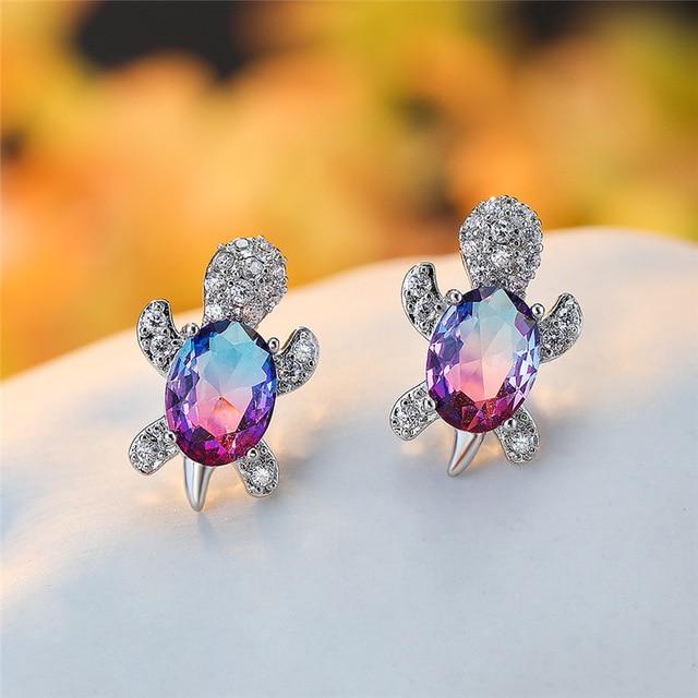 Boucles d'oreilles Tortue de Mer en Zircon et Argent