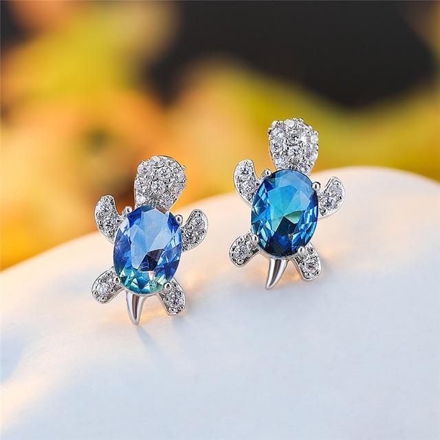 Boucles d'oreilles Tortue de Mer en Zircon et Argent