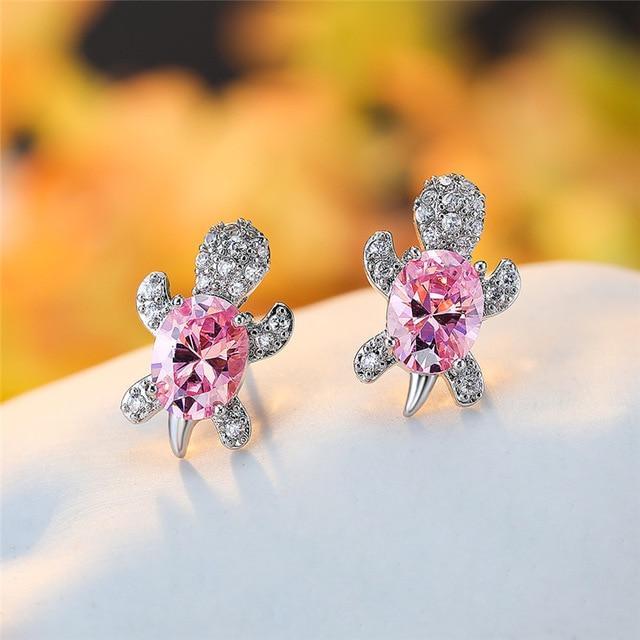 Boucles d'oreilles Tortue de Mer en Zircon et Argent