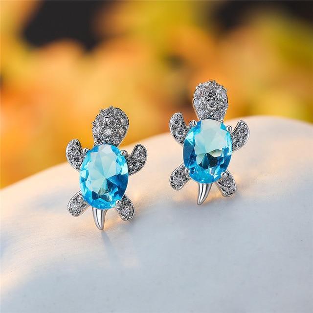 Boucles d'oreilles Tortue de Mer en Zircon et Argent