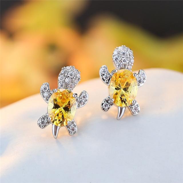 Boucles d'oreilles Tortue de Mer en Zircon et Argent