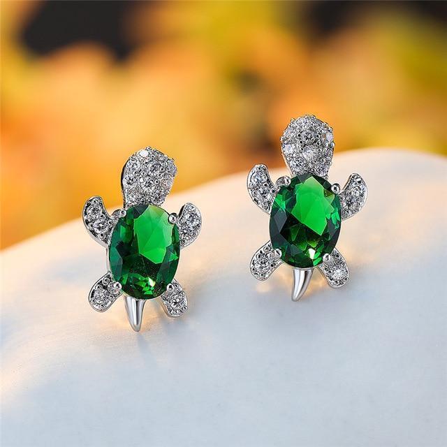Boucles d'oreilles Tortue de Mer en Zircon et Argent