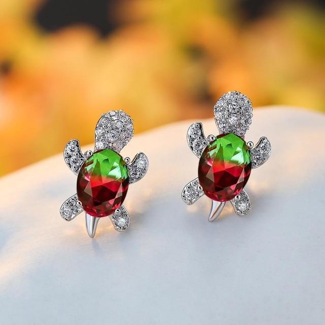 Boucles d'oreilles Tortue de Mer en Zircon et Argent