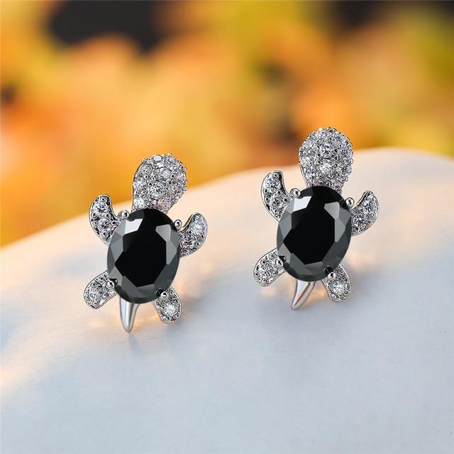 Boucles d'oreilles Tortue de Mer en Zircon et Argent