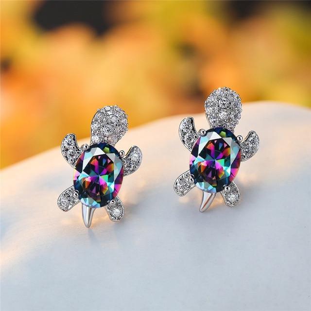 Boucles d'oreilles Tortue de Mer en Zircon et Argent