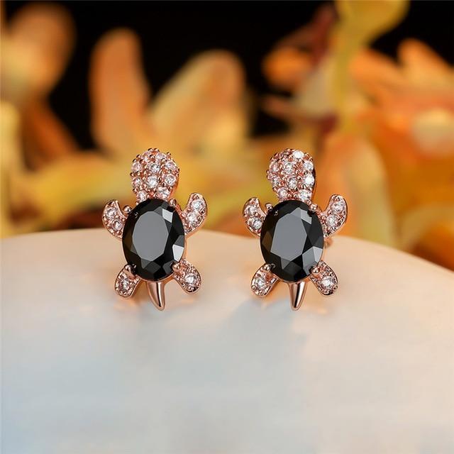 Boucles d'oreilles Tortue de Mer en Zircon et Argent