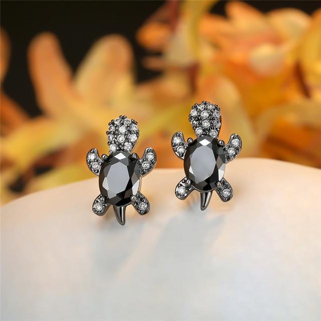 Boucles d'oreilles Tortue de Mer en Zircon et Argent