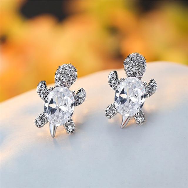 Boucles d'oreilles Tortue de Mer en Zircon et Argent