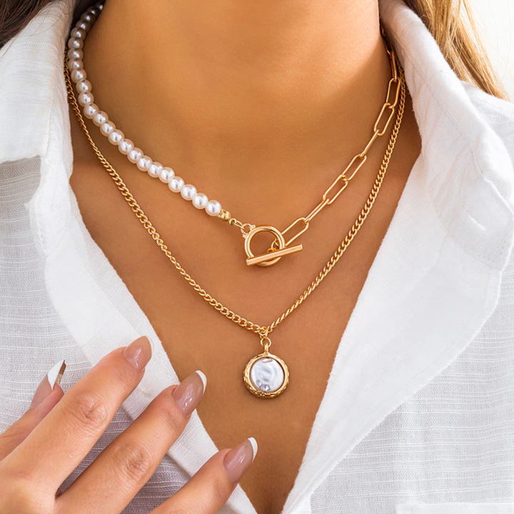 Collier vintage en perles à design multi-couches