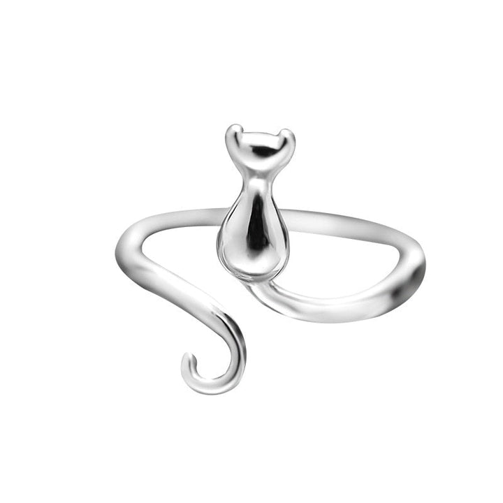 Bague mignonne avec un chat en acier inoxydable