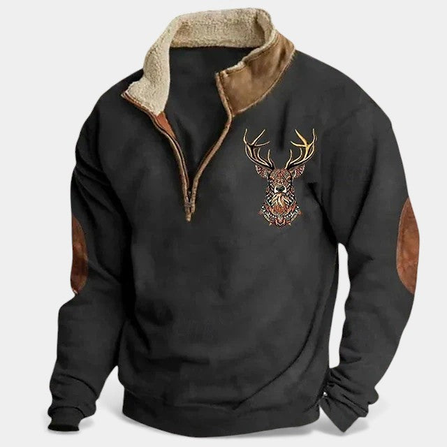 Lukáš – Pull pour homme avec motif de cerf et zip au cou