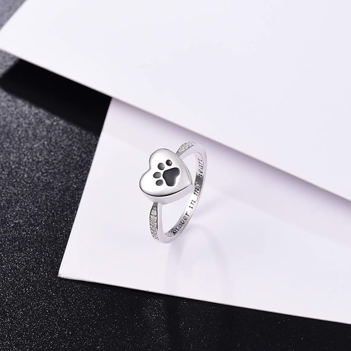 Bague avec urne en forme de cœur et empreinte de patte – Bijoux commémoratifs pour animaux après crémation