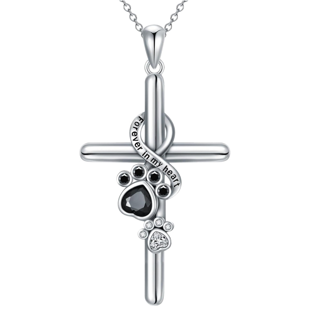 Collier avec pendentif en forme de patte et de croix en argent