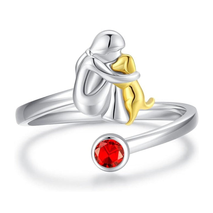Bague en argent avec un chien et une fille – Réglable et symbolique